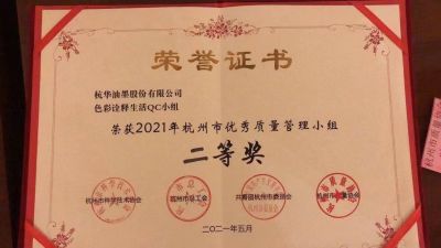 2021年杭州市優秀質量管理小組二等獎
